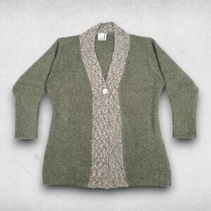 Island Tribe Knits Cardigan Sweater Women S/M Green 3/4 Sleeve Button Boho Cozy